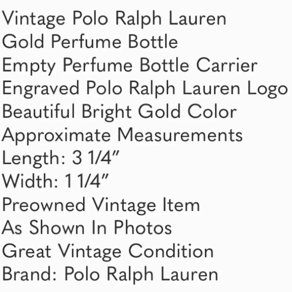 Polo Ralph Lauren Gold Rare Vintage Fragrance Bottle Collectible Vintage Bottles